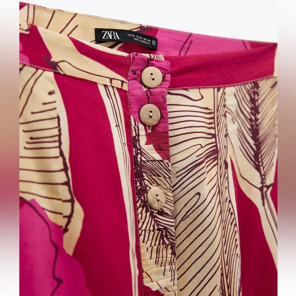 Zara New Women Bohemian Floral‎ Print High Waisted Midi Skirt Size M